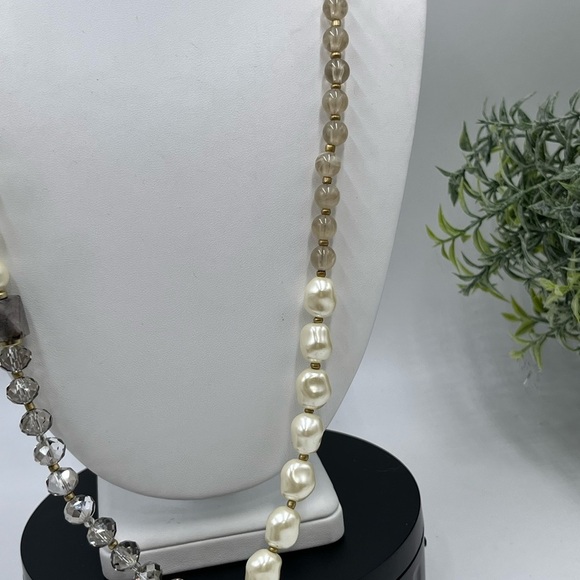 CHICOS Gold Tone Crystal Beads Rhinestone Cross Medallion Tassel Adj Necklace - Picture 5 of 16